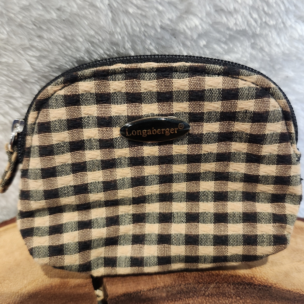 Longaberger Black and Cream Gingham Small Zip Pouch